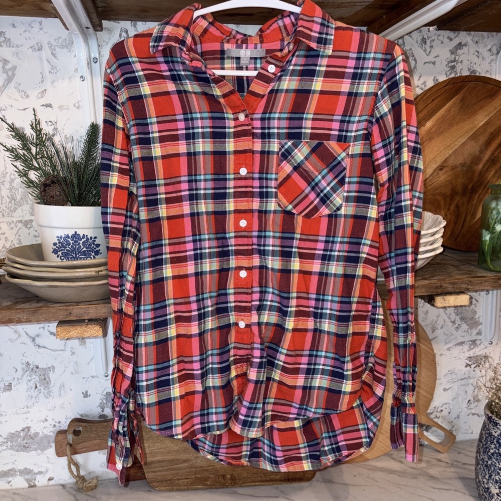 Uniqlo 100% Cotton Women's Small Preppy Plaid Western Button Down Shirt